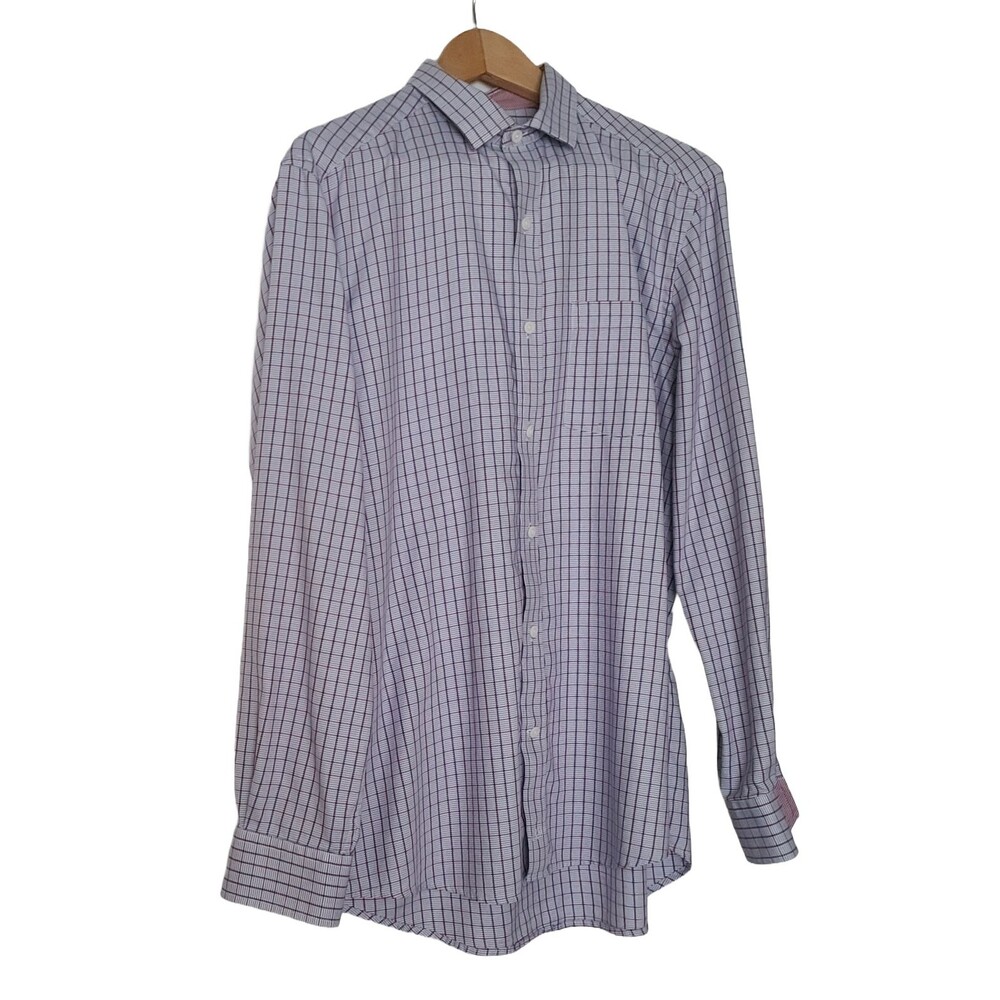 Johnston & Murphy Mens Cotton Plaid Dress Shirt Blue Multicolor Button-Up Size L